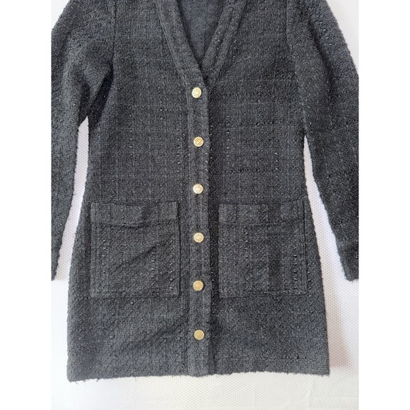Zara Black‎ Gold Button Front Mini Jacket Dress Size XS Textured Tweed Cardigan - Picture 6 of 10